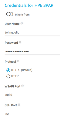 Credentials for HPE 3PAR