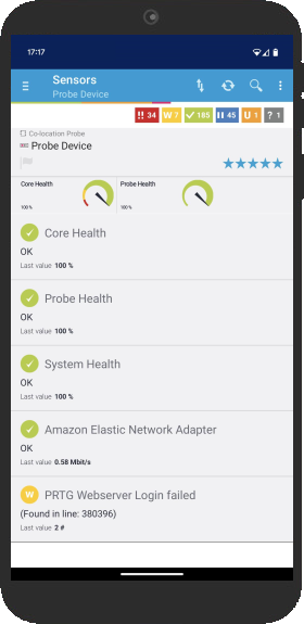 Sensor List on PRTG for Android
